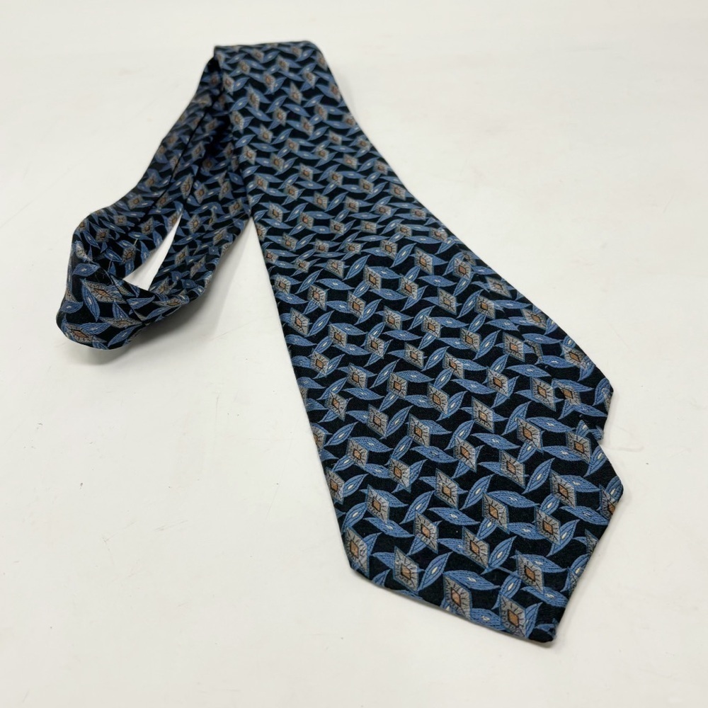 ROBERT TALBOTT BEST OF CLASS Men’s Blue 3D Geometric Leaf Print Silk Tie USA 58”